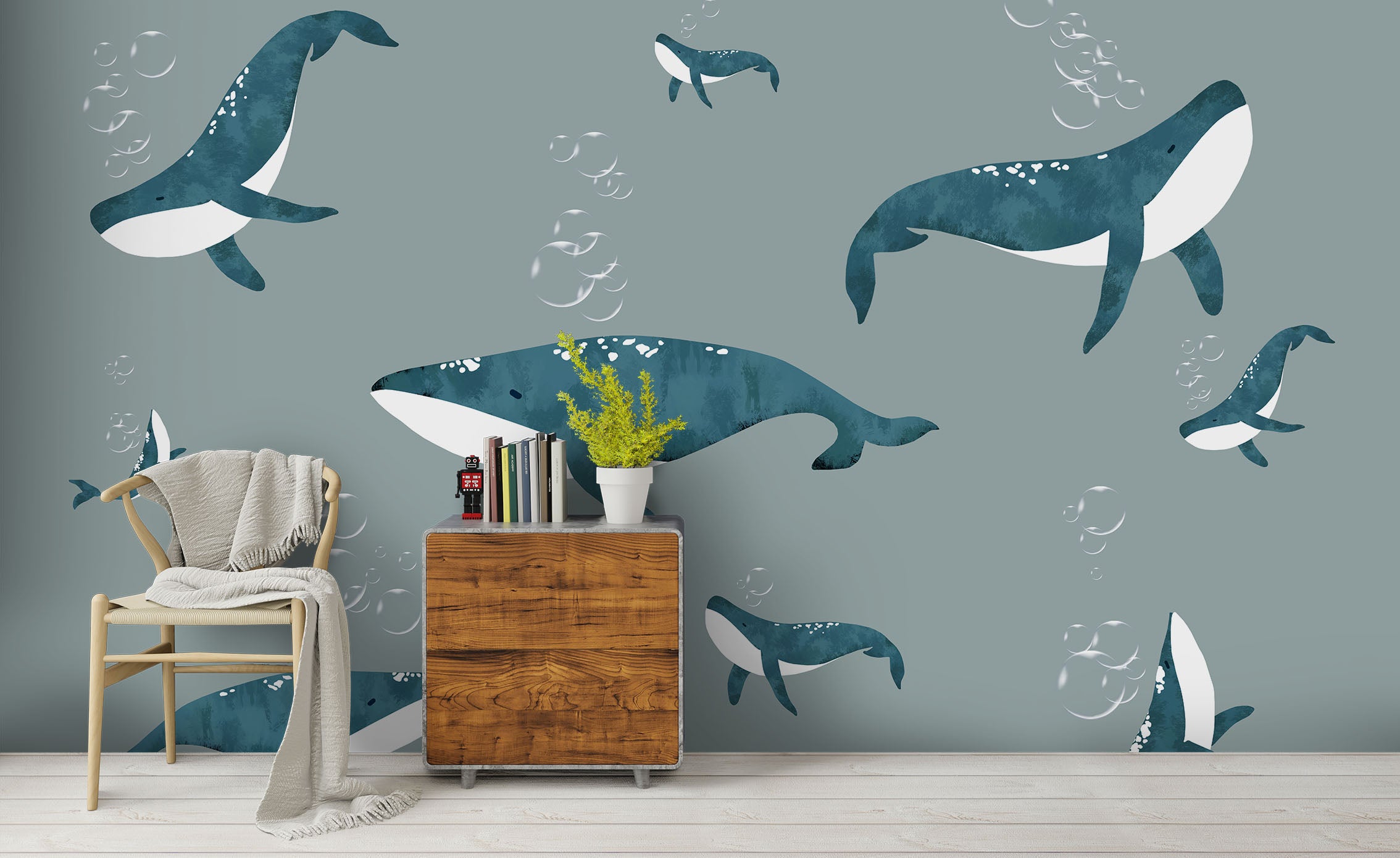 3D Ocean Blue Whale Wall Mural Wallpaper 04