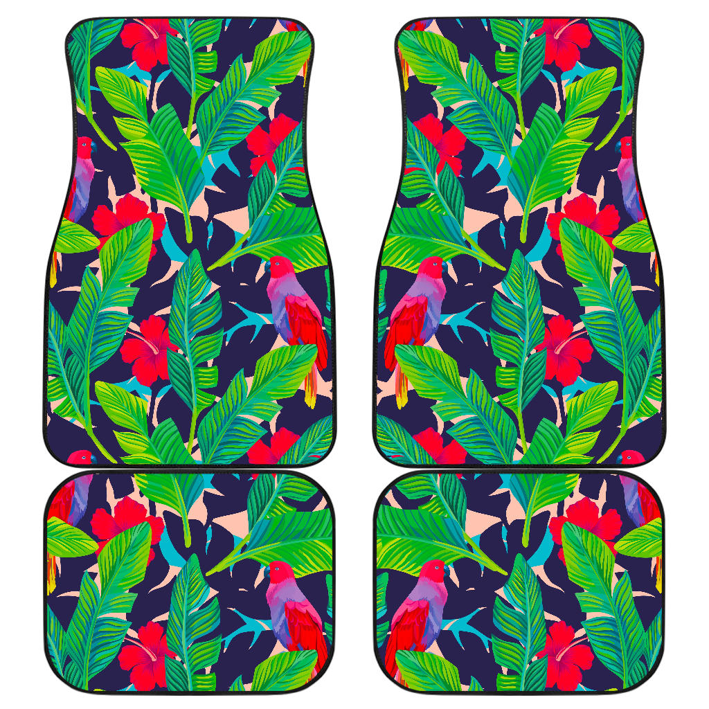 Parrot Banana Leaf Hawaii Pattern Print Front And Back Car Floor Mats, Front Car Mat