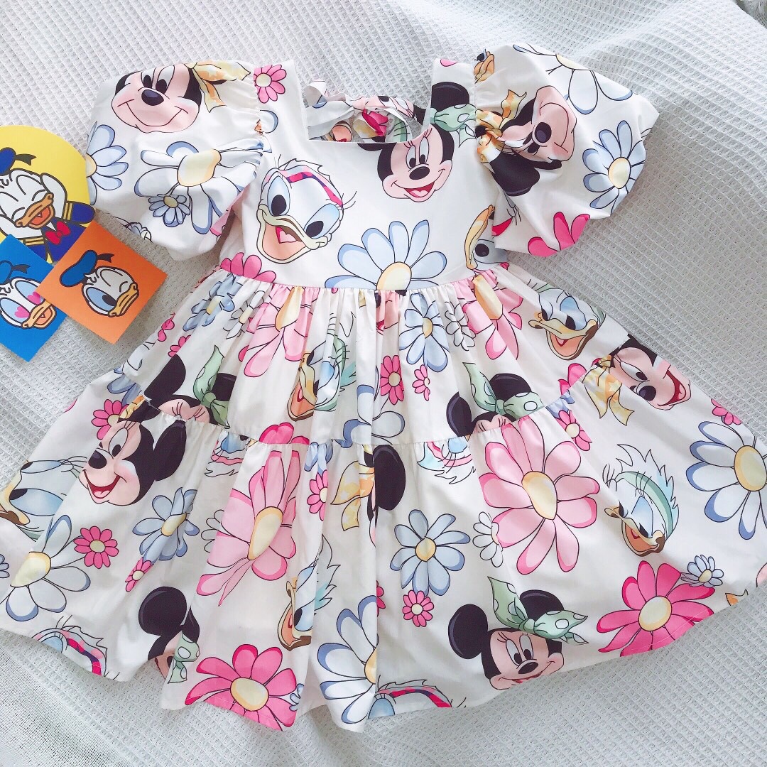 Summer Baby Girl Casual Dress Kids Toddler Mickey Mouse Daisy Cartoon Puff Sleeve Clothes Girls Backless Cute Princess Dresses alx