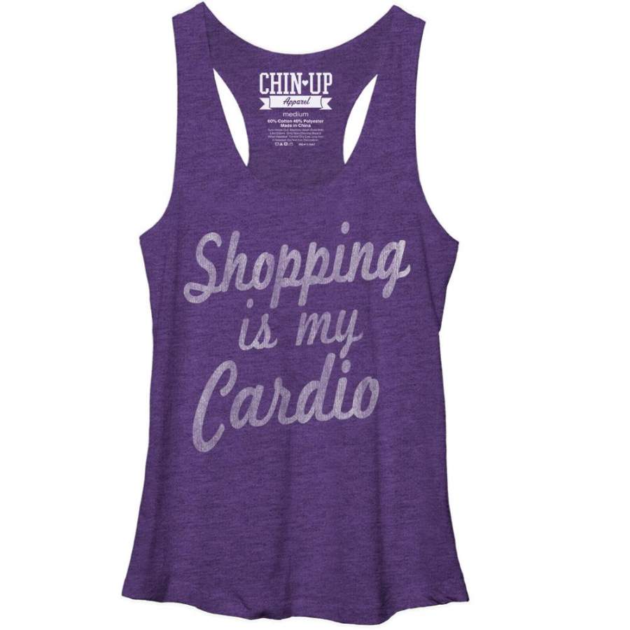 CHIN UP Women’s Shop Until You Drop  Racerback Tank Purple Heather S