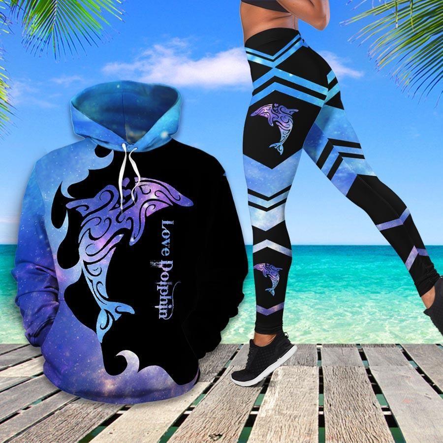 Love Dolphin Navy Awesome Design All Over Print Leggings Hoodie Set Outfit For Women | Hts2066