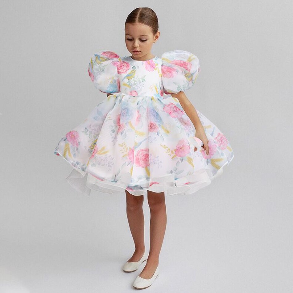 Baby Girl Flower Dress Kids Bridemaid Wedding Dresses for Children White Ball Gowns Girls Boutique Party Wear Elegant Frocks alx