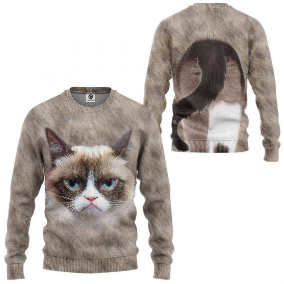 3D Grumpy Cat Front And Back All Over Print Unisex Sweatshirt For Cat Lovers