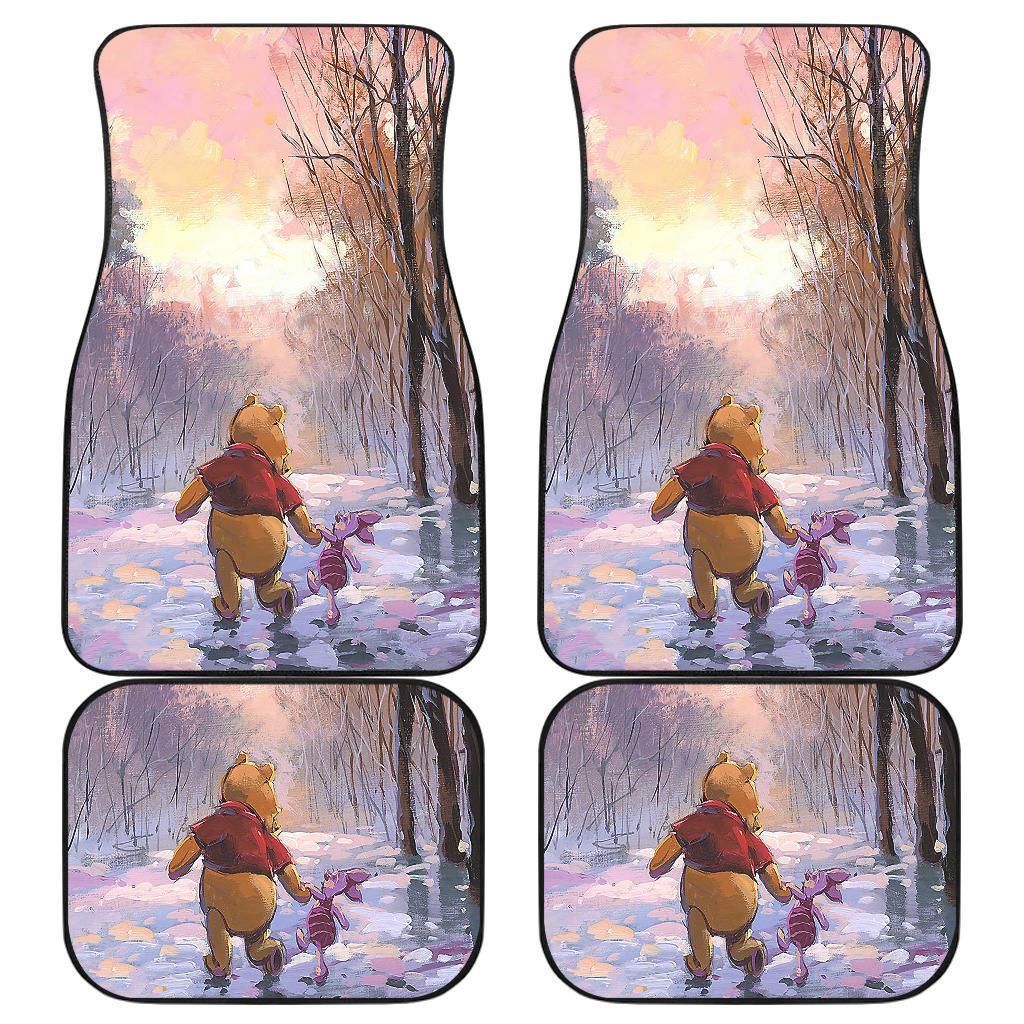 Pooh & Winnie Playing In Winter Car Floor Mats 191030 Personalized Car Seat Floor Mat Custom Print