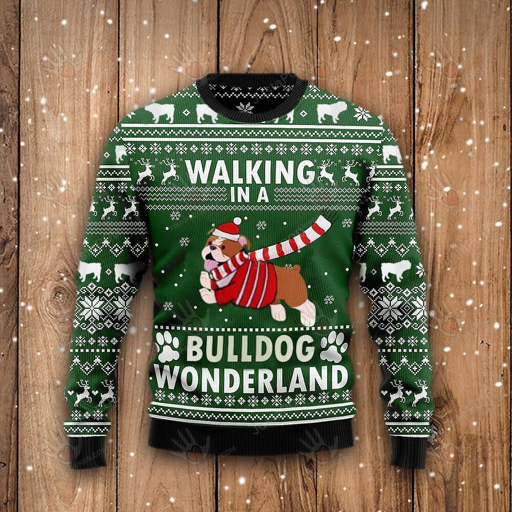 Christmas Dog Walking In A Bulldog Wonderland Ugly Christmas Sweater,… Ugly Sweater Christmas Gift