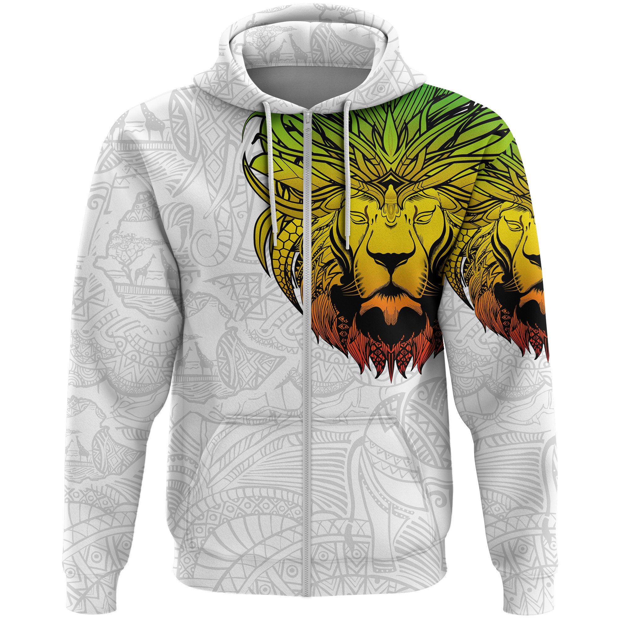 1stTheWorld Ethiopia Hoodie Zipper, Ethiopia Lion Pattern Africa White A10