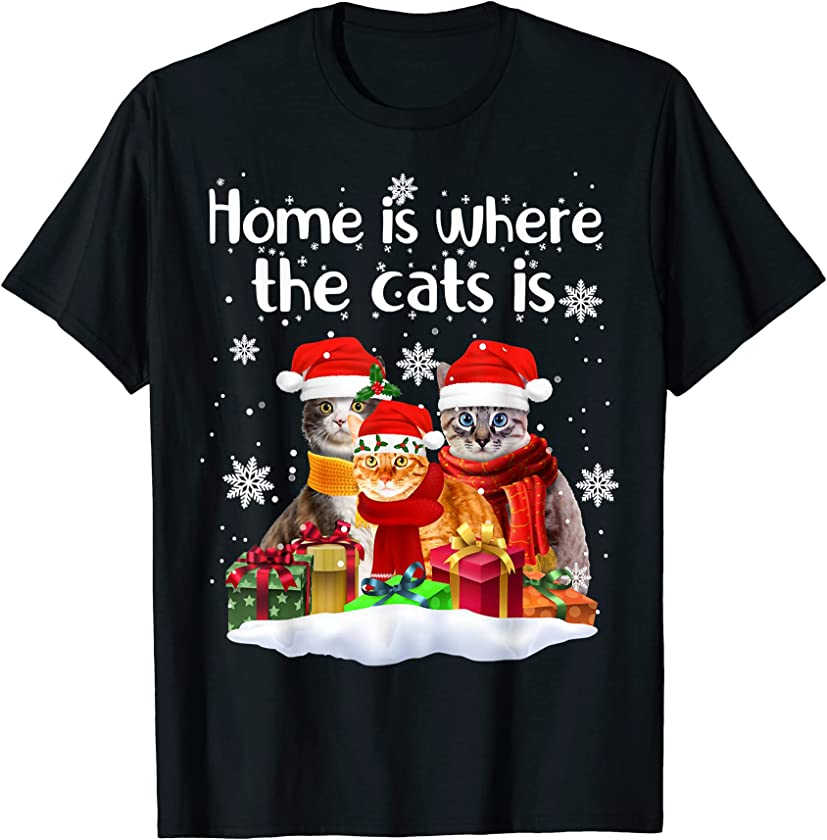 Cats In Snow Winter Christmas Santa Hat X-mas Kitten Gifts T-Shirt