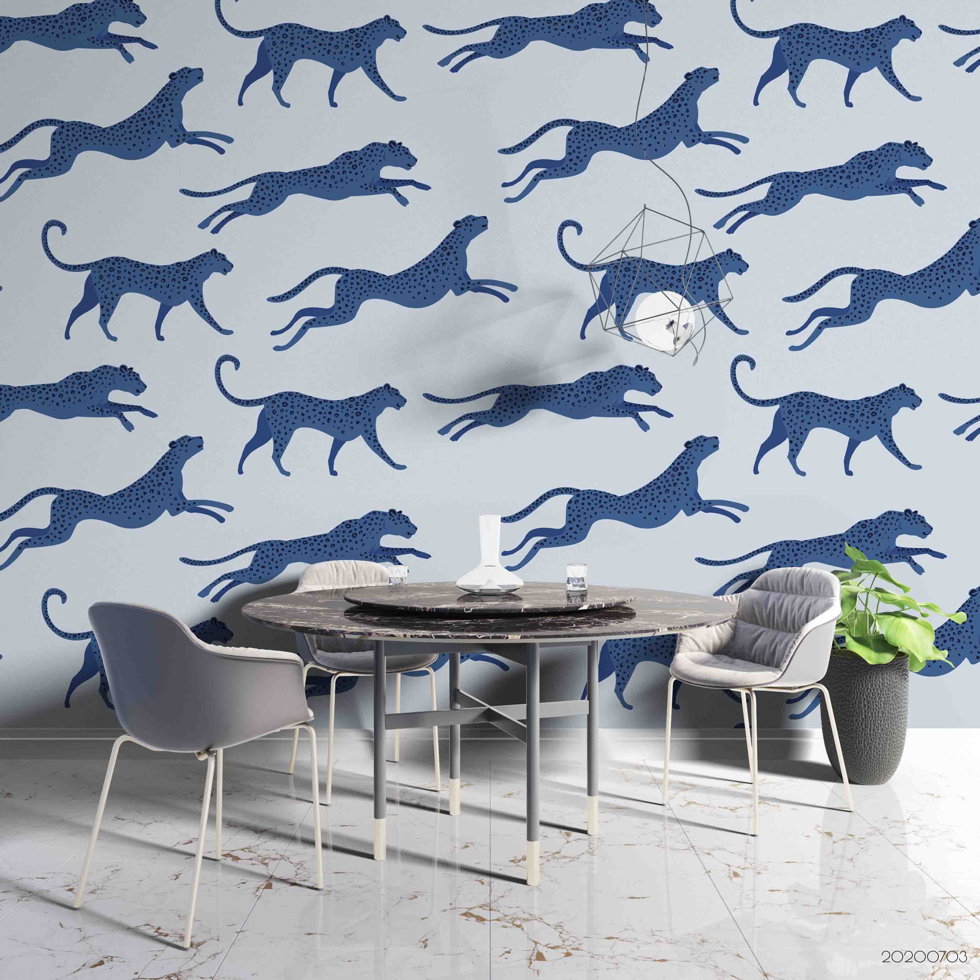 3D Blue Leopard Wall Mural Wallpaper Sf36