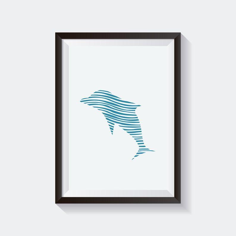 Dolphin Print Wall Decor, Ocean Waves Wall Art, Sea Waves Dolphin Poster