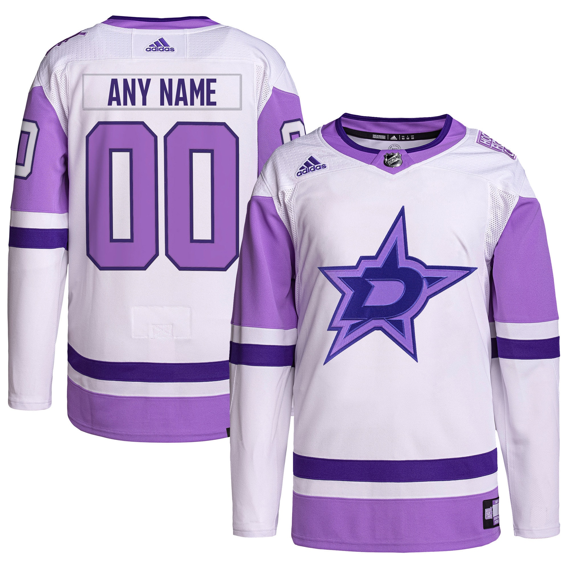 Men's Dallas Stars adidas White/Purple Hockey Fights Cancer Primegreen Authentic Custom Jersey