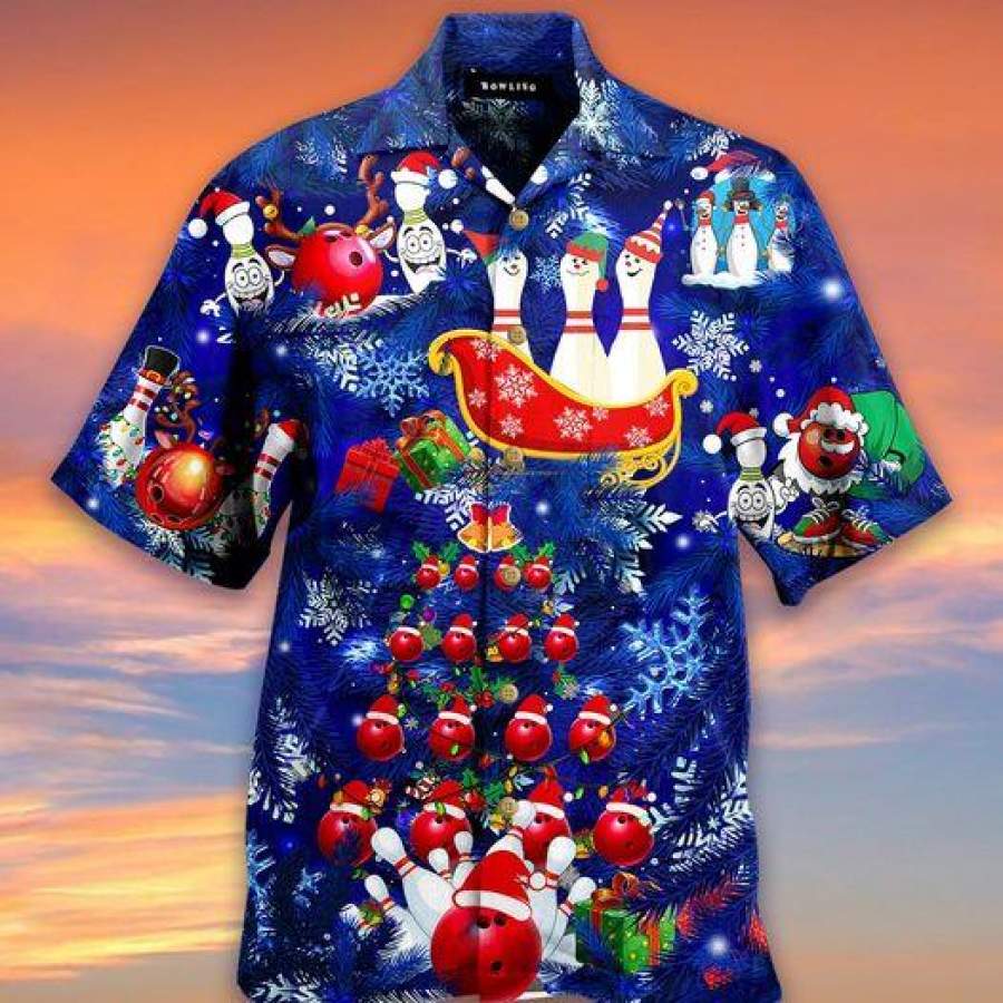 Bowling Merry Christmas Blue Hawaii Aloha Shirts Ha67175