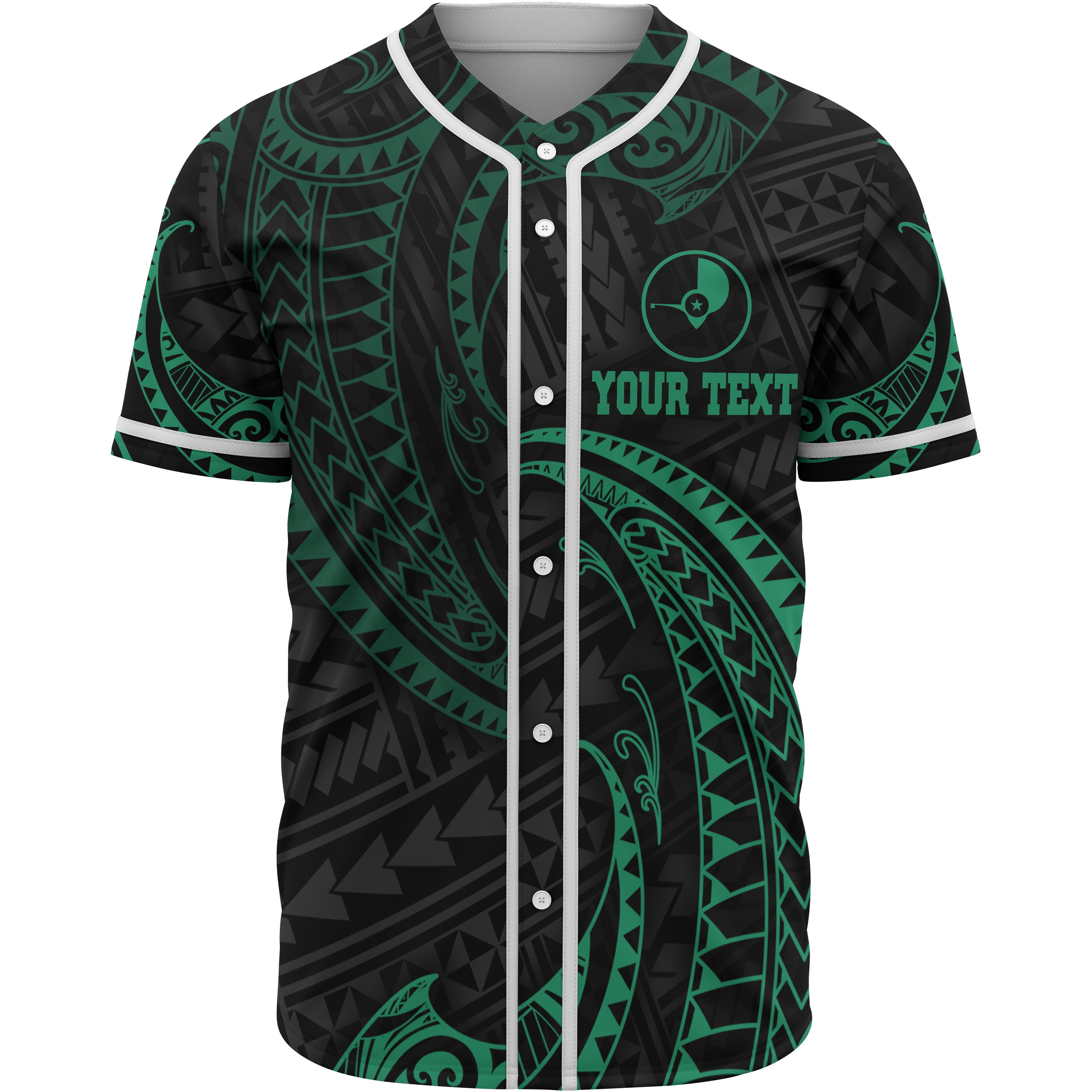 Yap Polynesian Custom Personalised Baseball Shirt – Green Tribal Wave – BN12