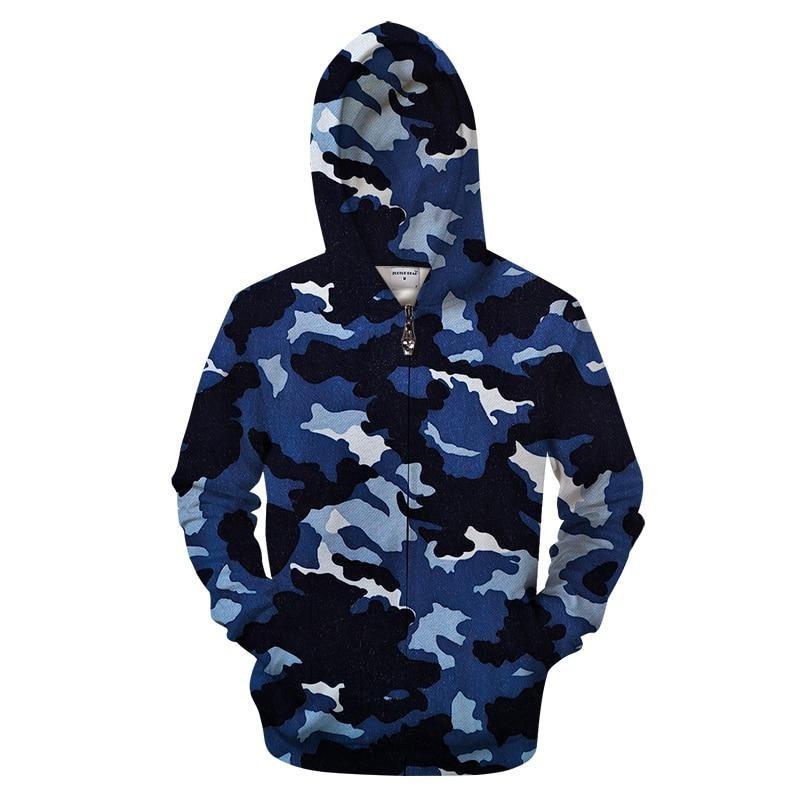 Navy Blue Camo Zip-up Hoodie