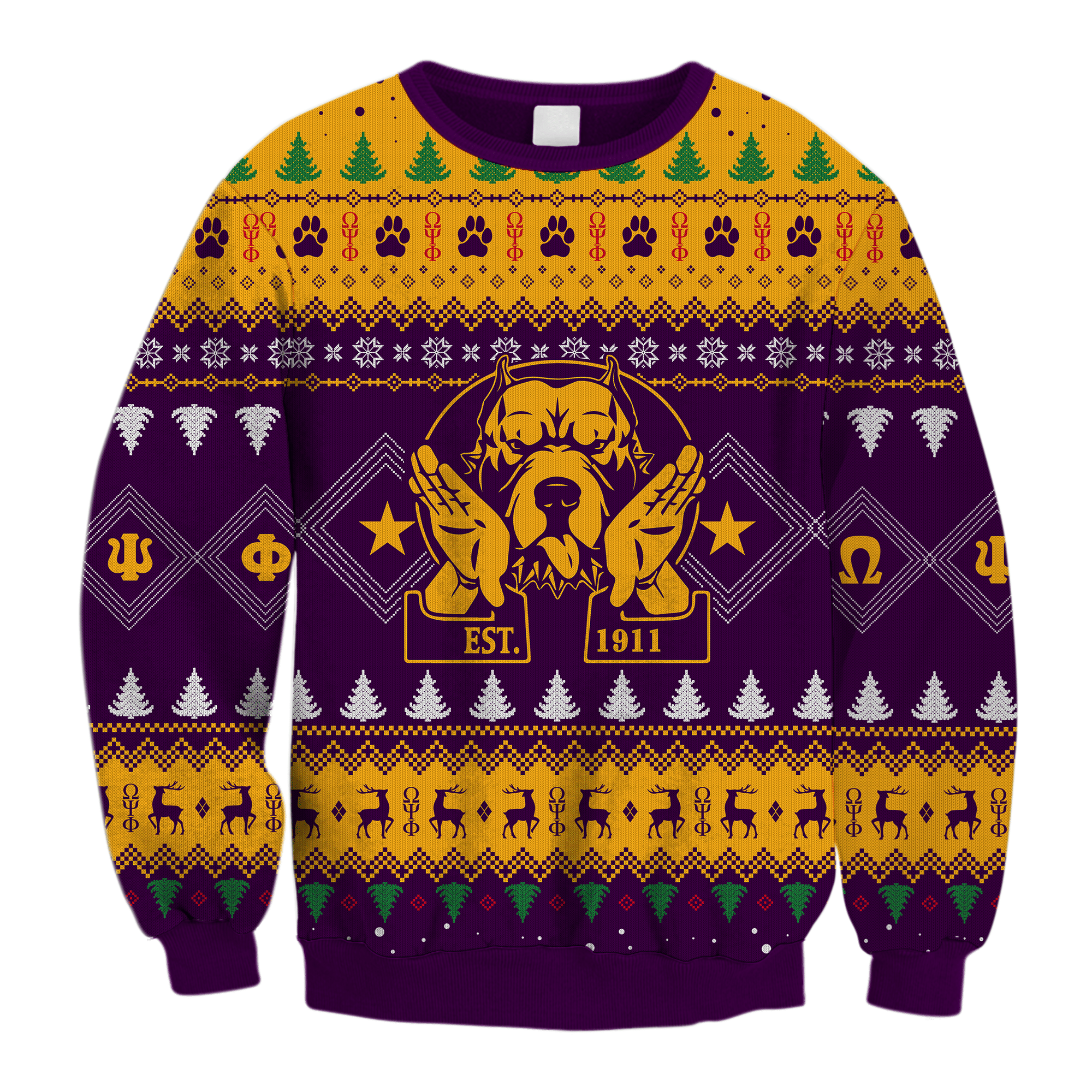 Fraternity Sweatshirt – Omega Psi Phi Bulldog Hand Sign Christmas Crewneck Sweatshirt