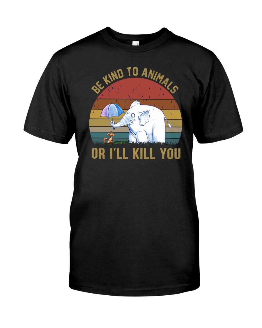 Be Kind To Animals Or Ill Kill You Funny Cute Elephant And Dog Rain Umbrella Vintage Shirts