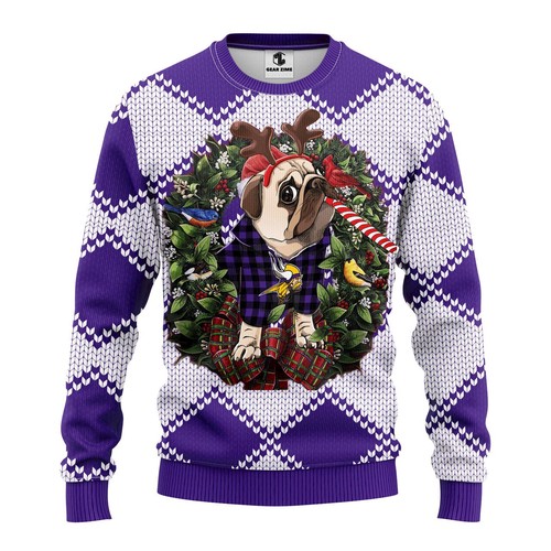 Minnesota Vikings Pug Dog Christmas Gift For Fan Ugly Wool Sweater Christmas