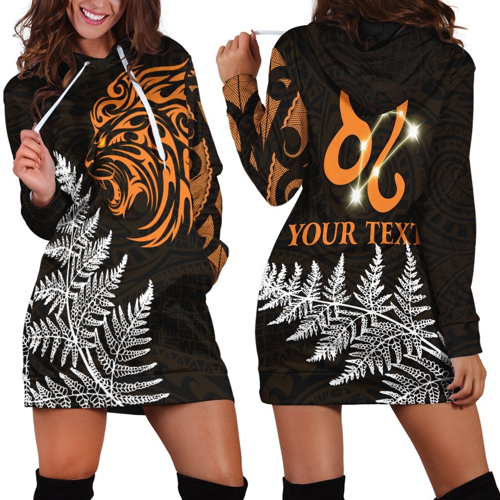 (Custom Personalised) Leo Zodiac Style Maori Hoodie Dress Orange Lion Lt13