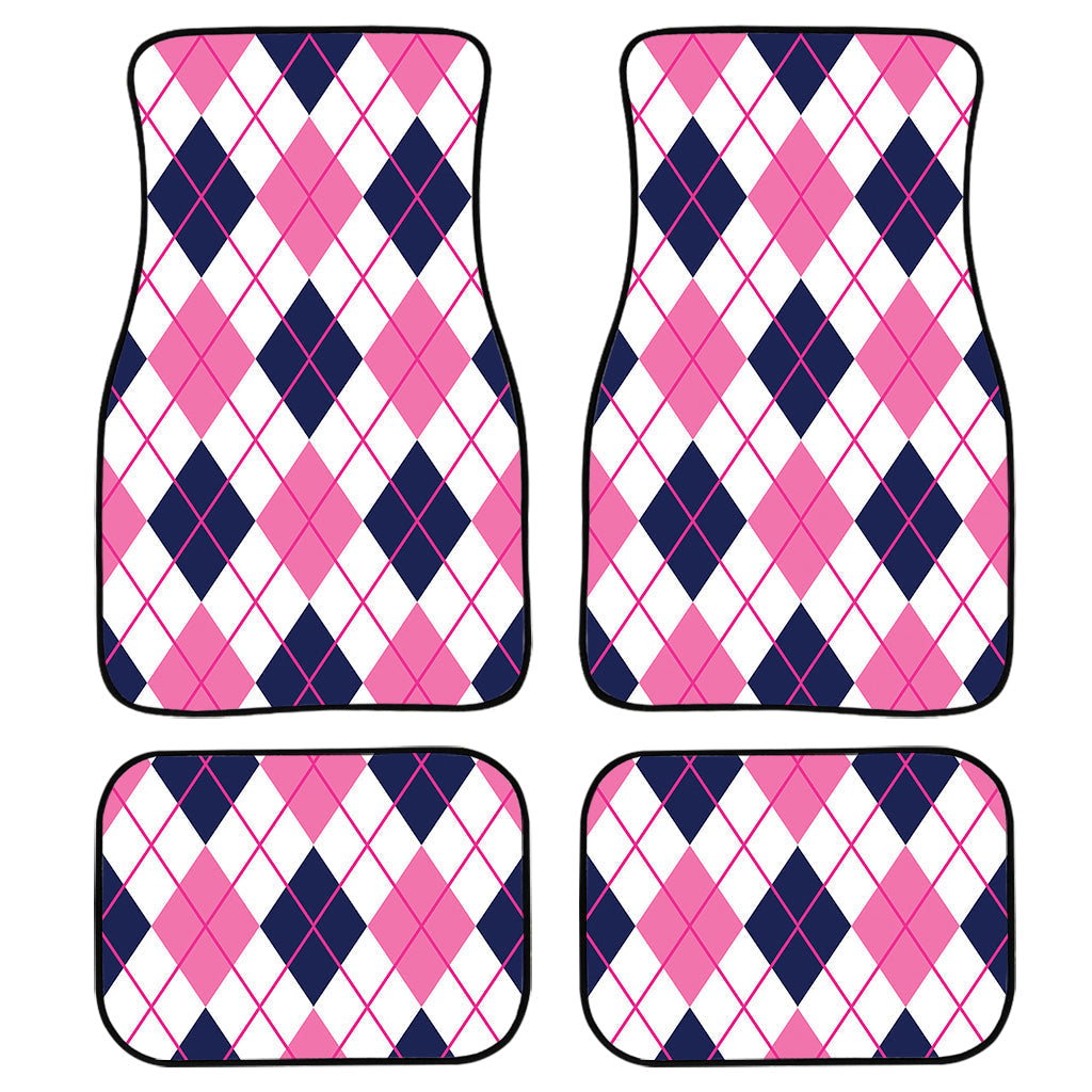 White Pink And Blue Argyle Pattern Print Front And Back Car Floor Mats, Front Car Mat