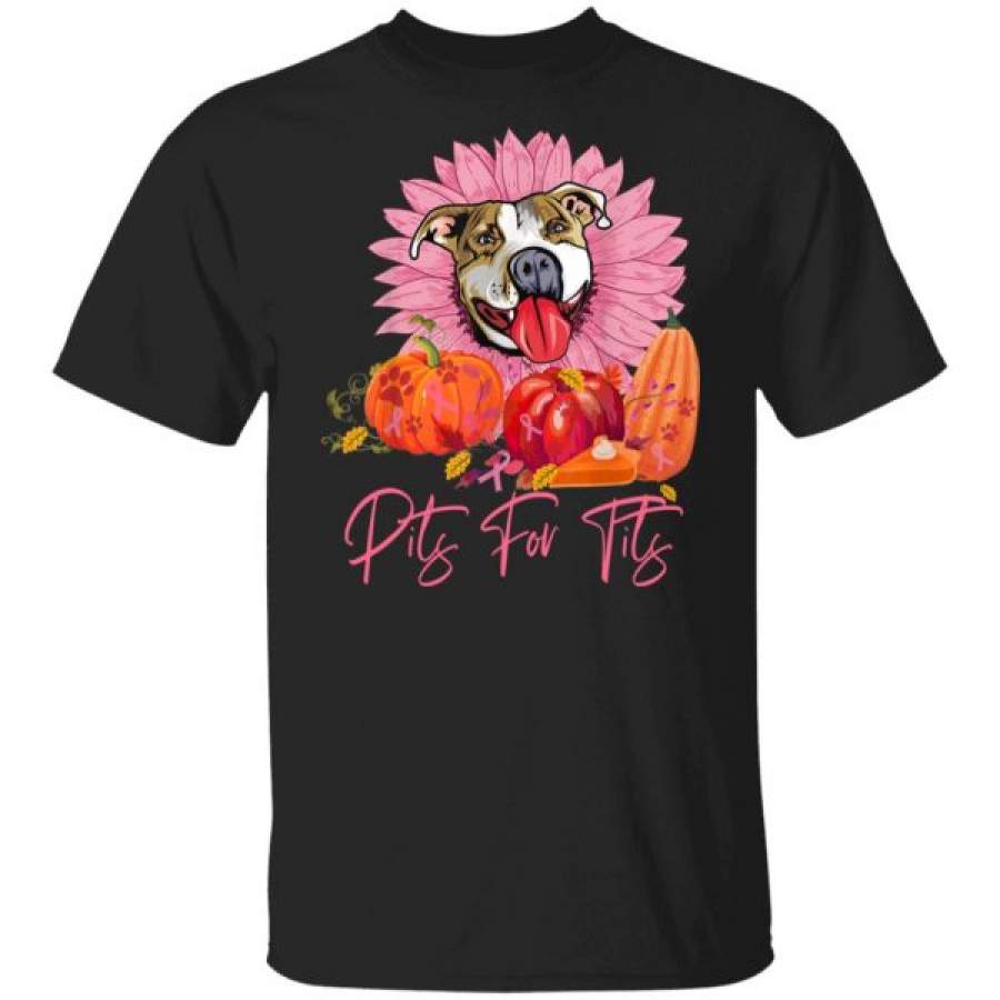 Pits For Tits Pitbull Pumpkins Sunflower Breast Cancer Shirts