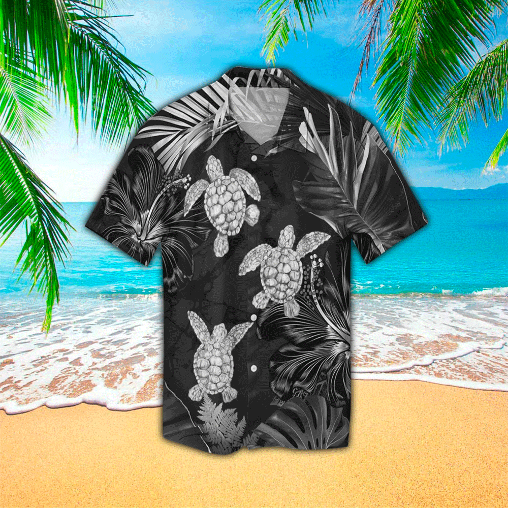 Silver Tropical Turtle Hawaii Shirt Aloha Ha54538