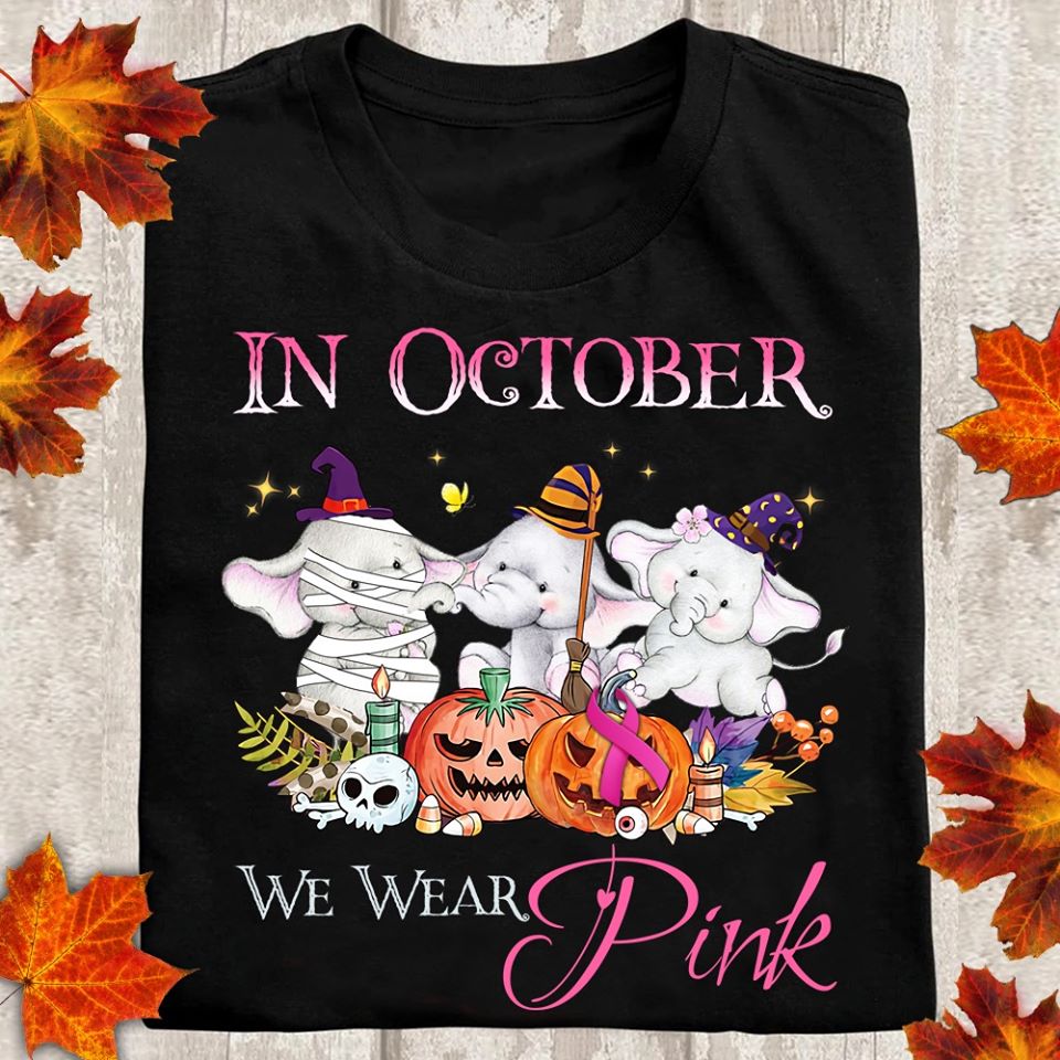 Breast Cancer Elephant In October We Wear Pink Standard Women’s T-shirt