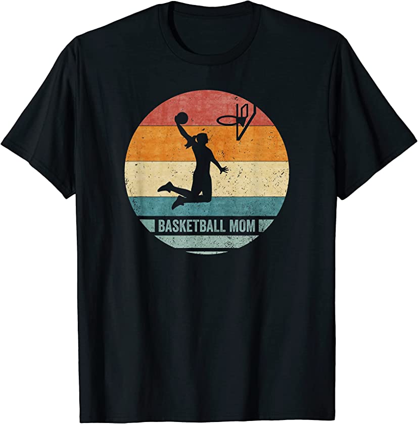 Vintage Retro Proud Basketball Player Mom Silhouette Sunset T-Shirt