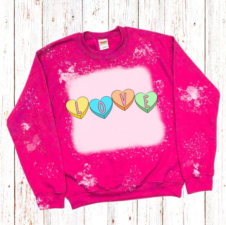 Love Candy Hearts Bleached Tshirt For Him, Her,  Boyfriend, Girlfriend, Wife, Husband Valentines Day Gift