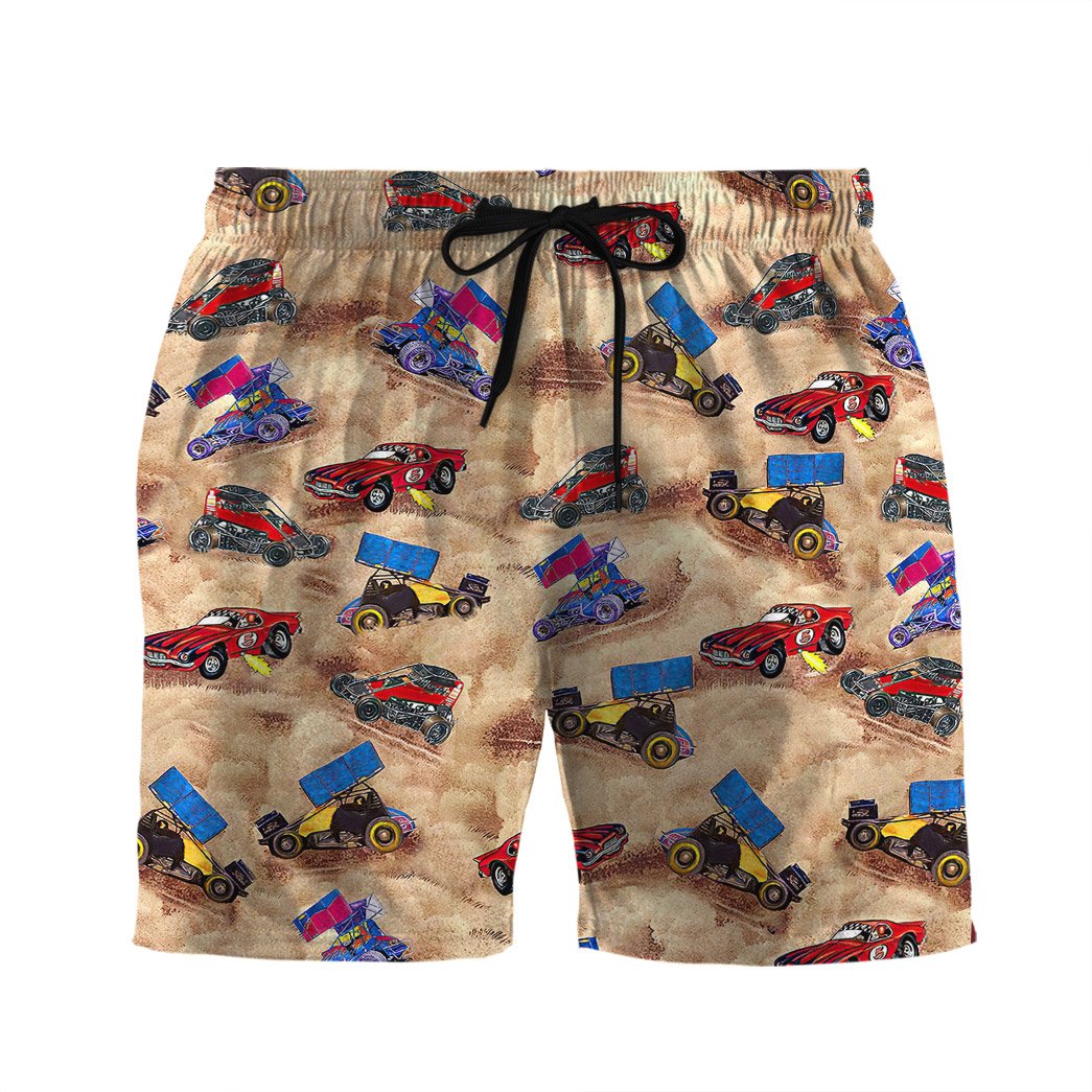 Gearhumans Gearhuman Dirt Track Racing Hawaiian Custom Beach Shorts Swim Trunks Ha109857