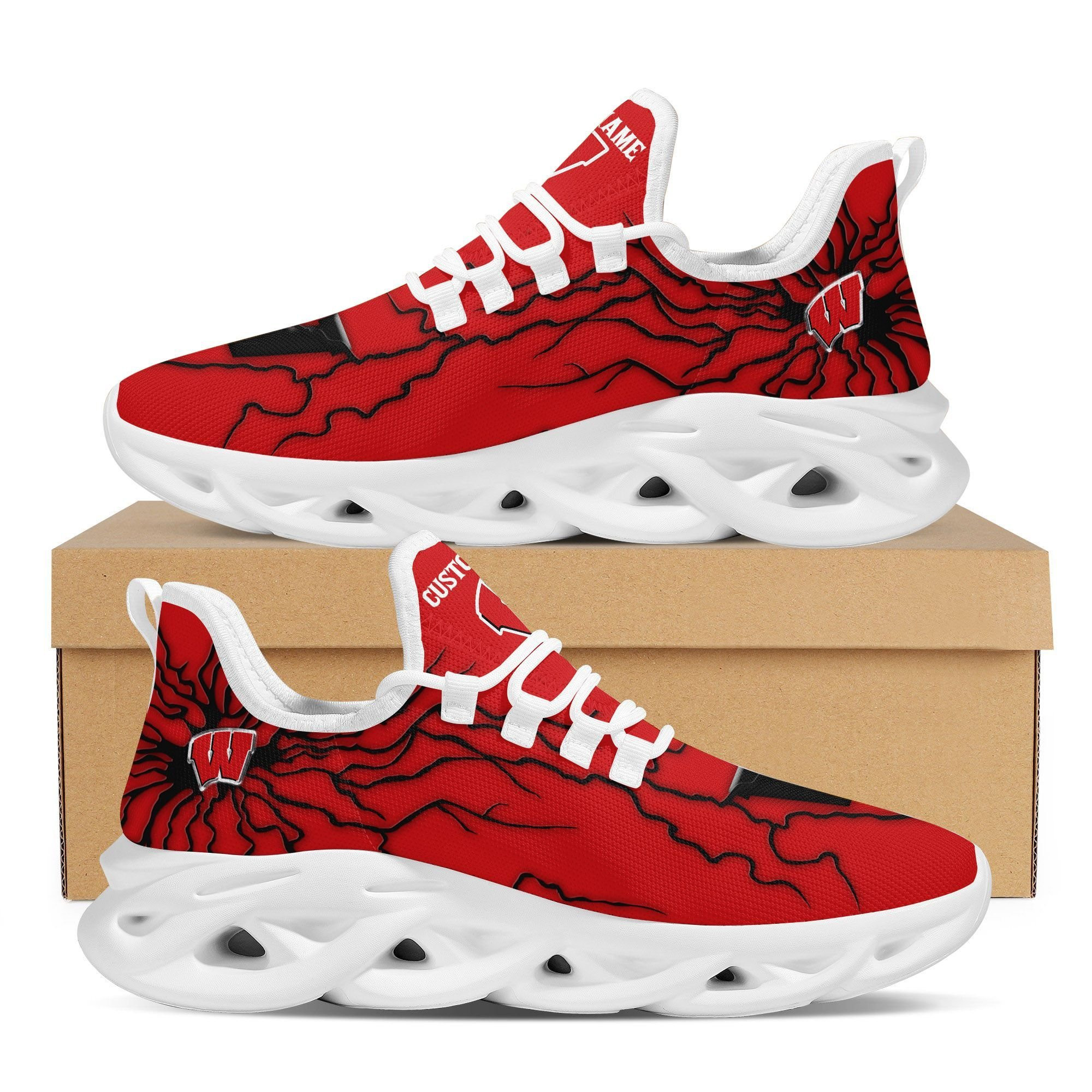 Wisconsin Badgers Custom Name Stylish Graffiti Personality Max Soul Shoes  University Of Wisconsin?Madison