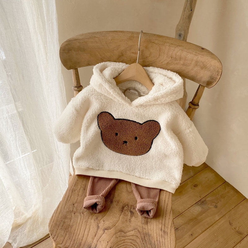 2021 New Baby Winter Fleece Hoodie Boys Cute Cartoon Bear Hooded Sweatshirt For Infant Girl Plush Tops Thick Warm Baby Clothes alx