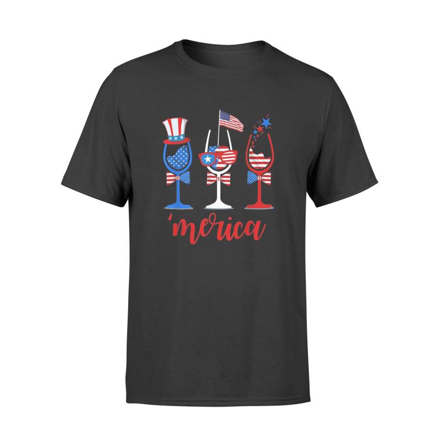 4th Of July TShirt Wine Glasses Merica Uncle Sam Shirts – Standard T-shirt