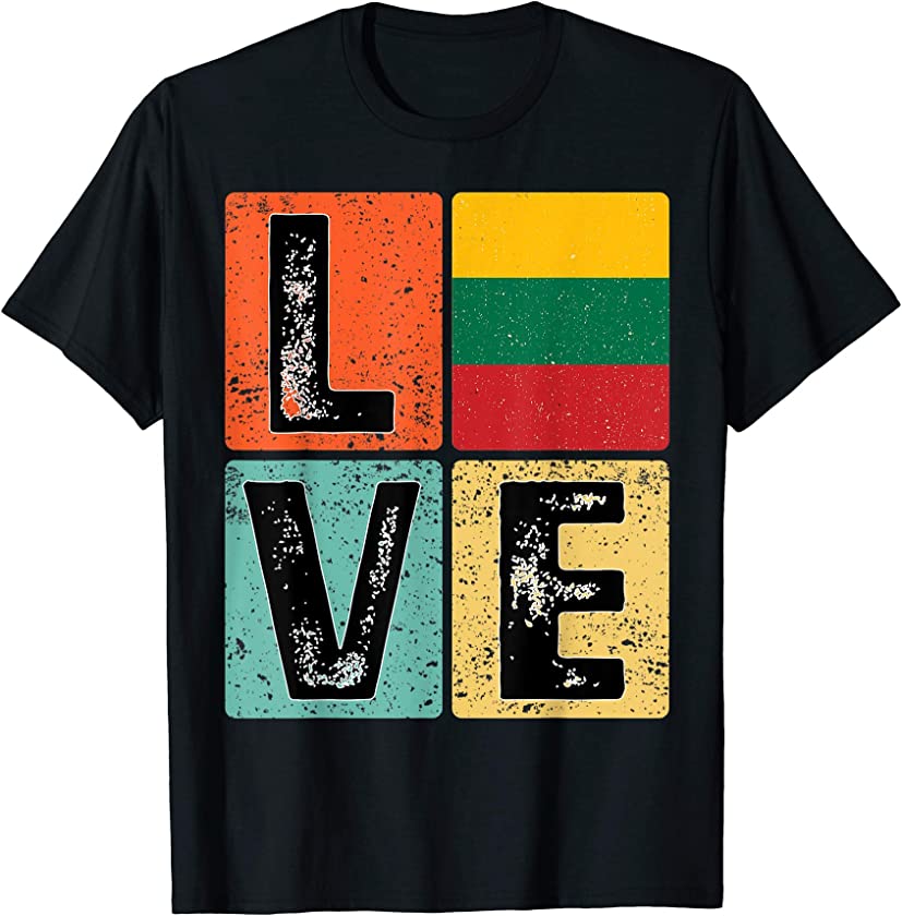 Vintage Retro I Love Lithuania Flag for Lithuanian Pride T-Shirt