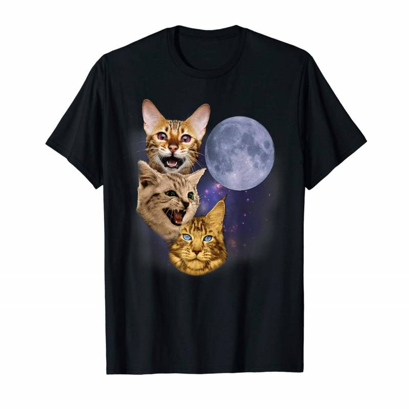 Three Cat Moon T Shirt , Funny Three Wolves Kitten Shirts T-shirt