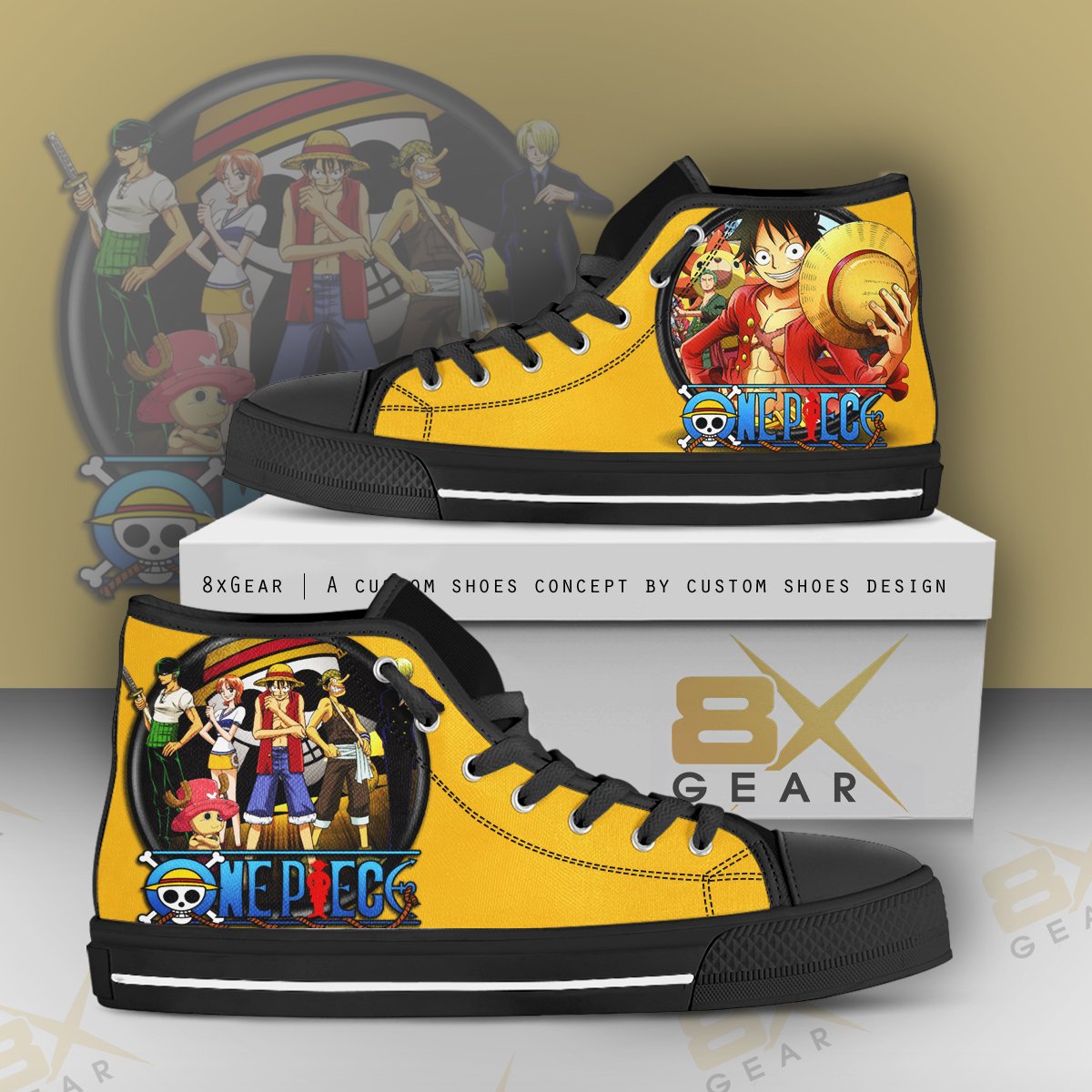 One Piece High Top Shoes Luffy and Pirates Team