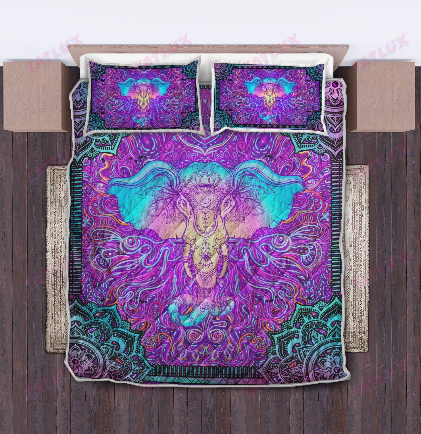 Hippie Elephant Mandala Quilt Bedding Set