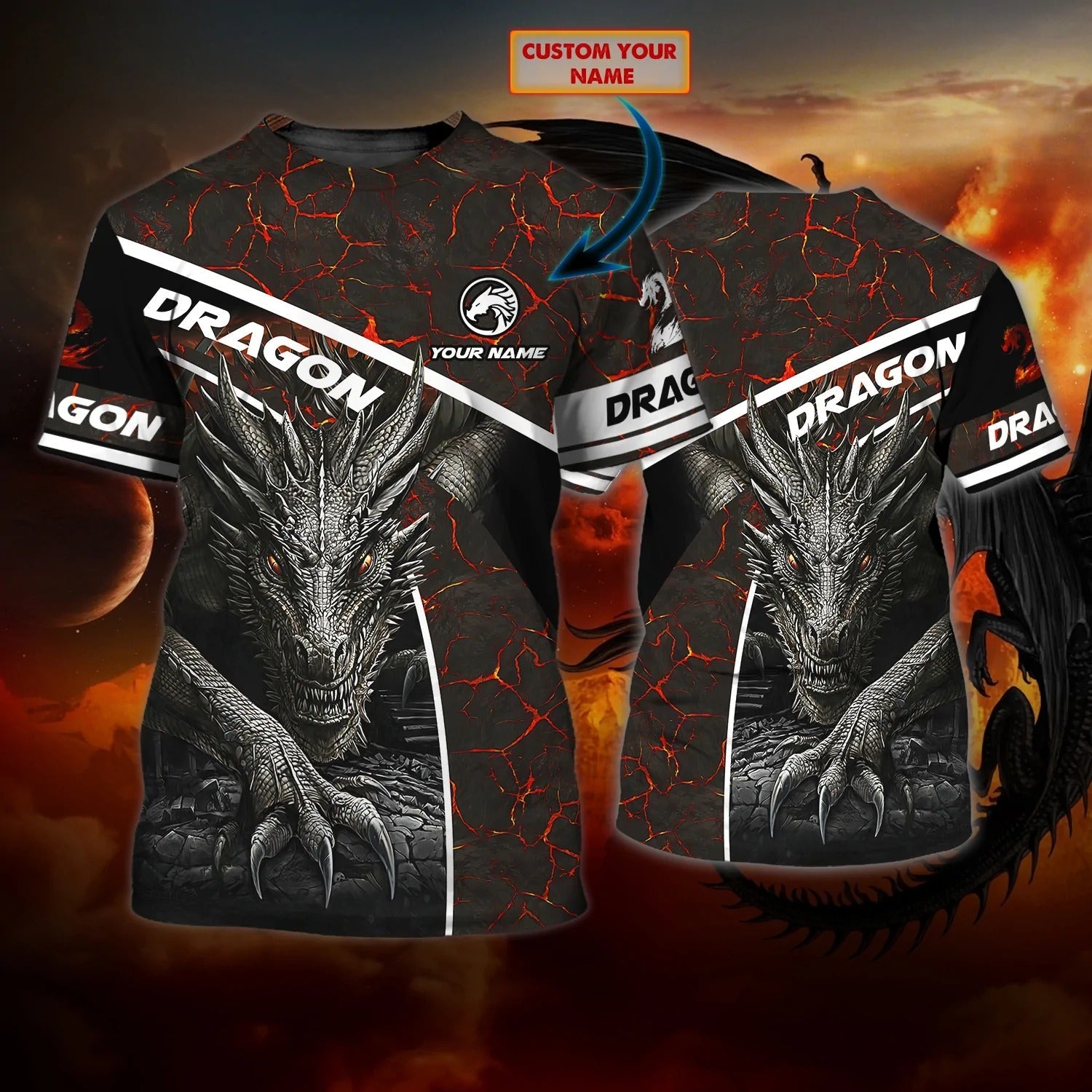 Personalized Name 3D All Over Print Dragon T Shirt, Black Dragon Tshirt For Men, Dragon Shirts