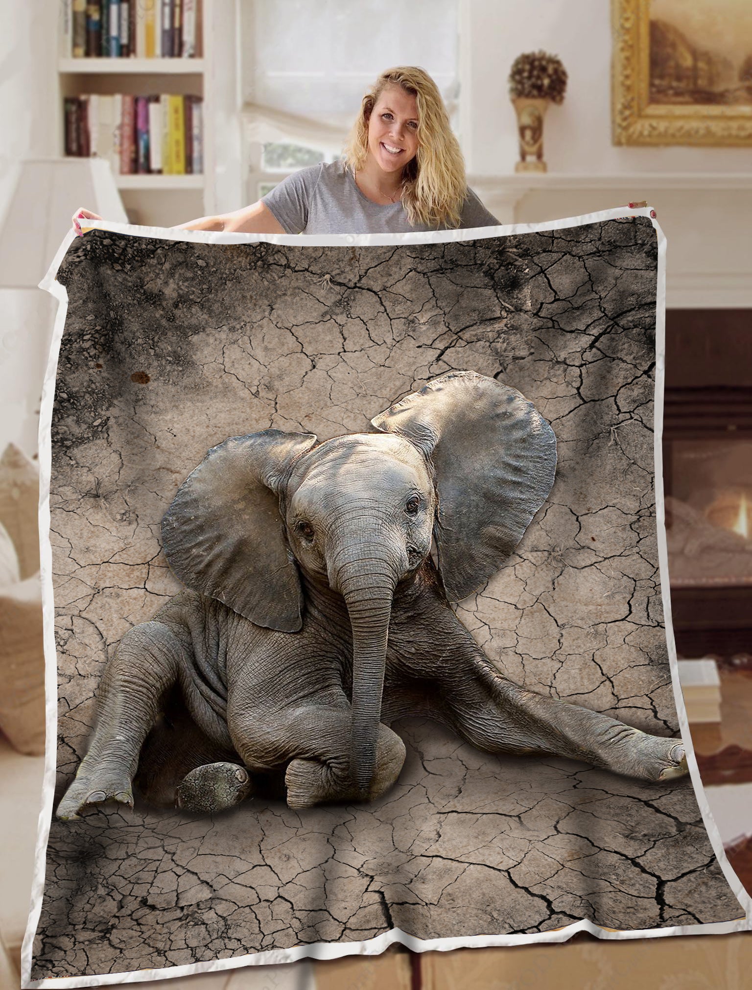 Elephants Dry Soil Cracking 3D Blanket Sofa Bed Throws Lightweight Cozy Bed Blanket Soft Suitable For All Season