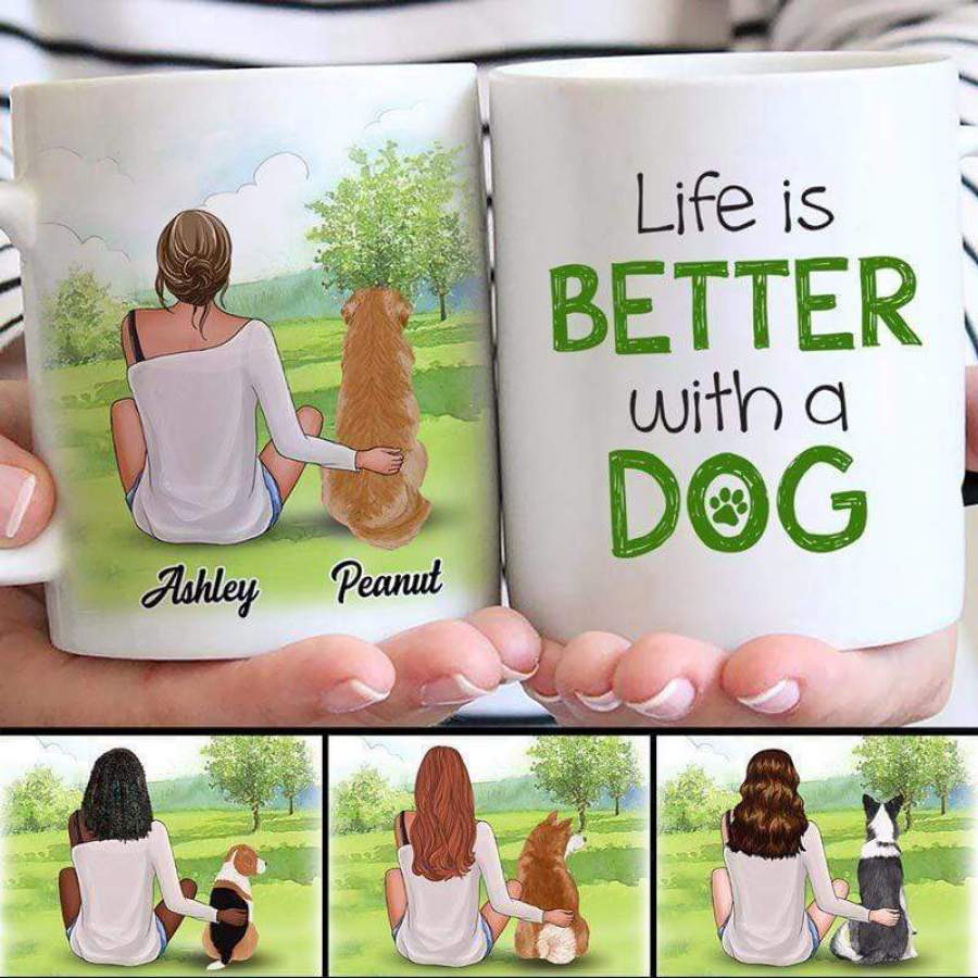 Woman And Dog In The Park Personalized AOP Mug