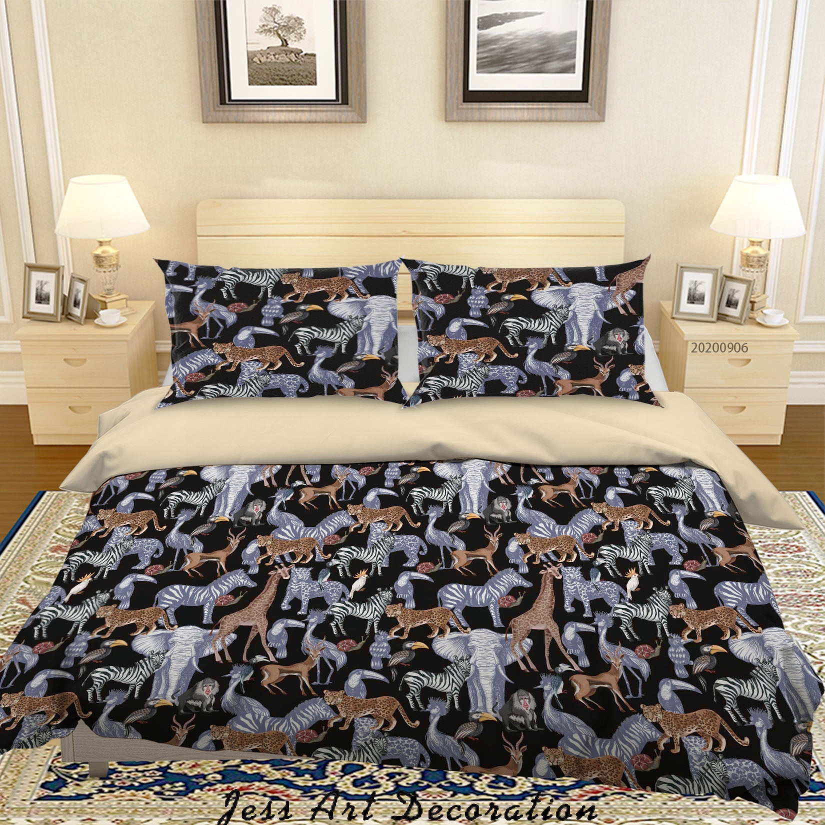 3D Vintage Tropical Leaves Zebra Elephant Giraffe Pattern Quilt Cover Set Bedding Set Duvet Cover Pillowcases Wj 3662