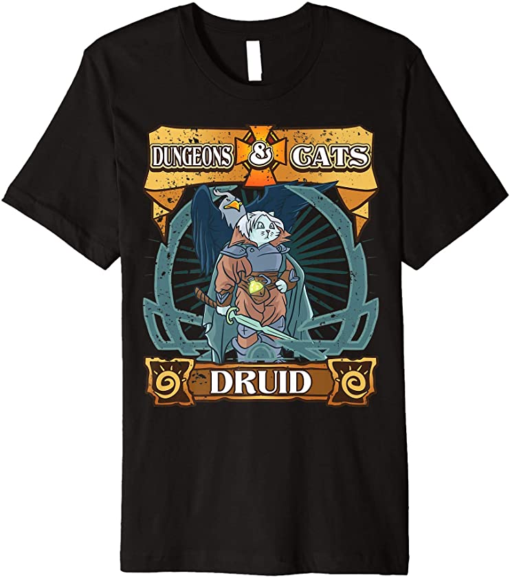 Dungeons and Cats Druid Kitten Cat Dice Nerd RPG Game Gamer Premium T-Shirt