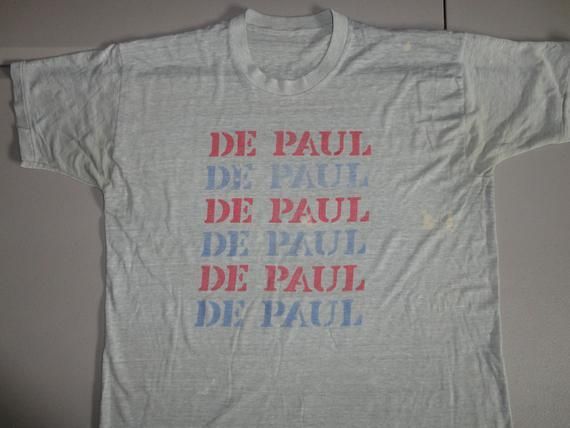 True Vintage 80 S Gray Thin Soft De Paul University 50 50 Fits Adult Rare Hard To Find Shirt