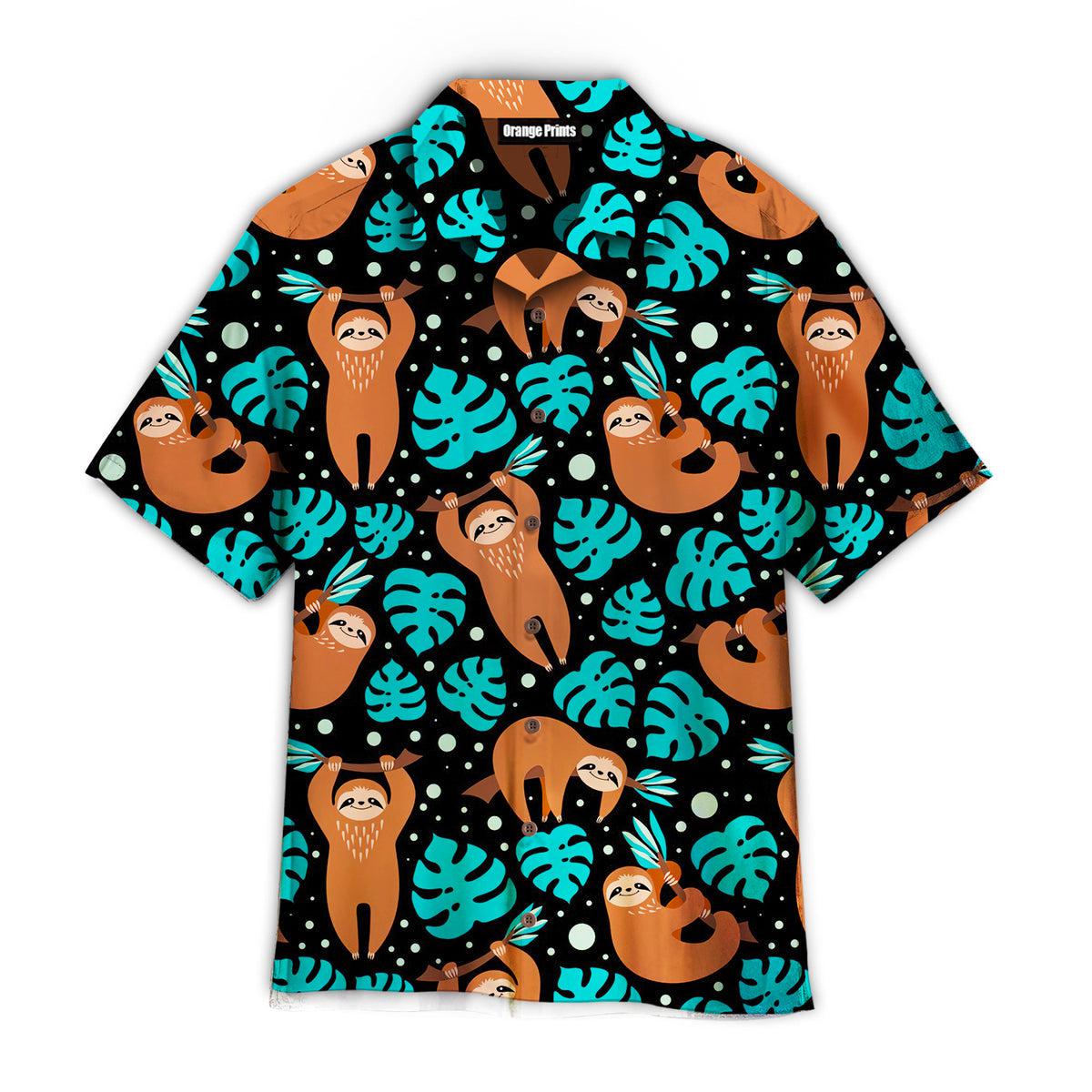 Cute Sloth On Tropical Forest Pattern Blue Theme Hawaii Shirt For Men Women Ha56605