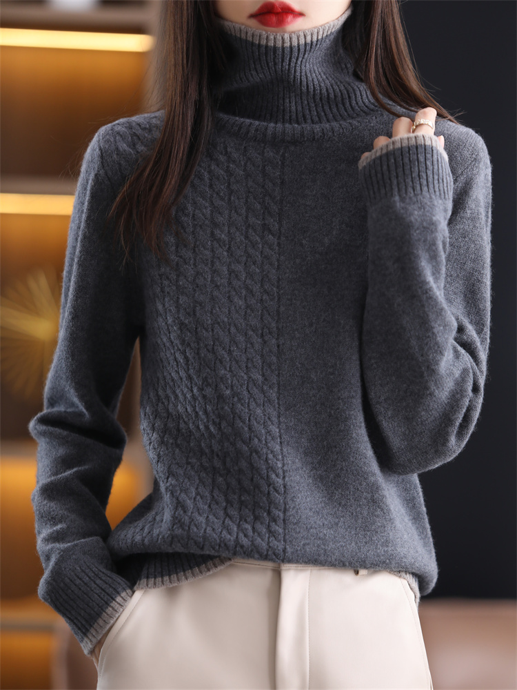 Winter Woman’s Sweaters Fashion Casual Turtleneck Thick Long Sleeve Female Pullover 100% Wool Knit Tops Clothing Jumper Oversize alx