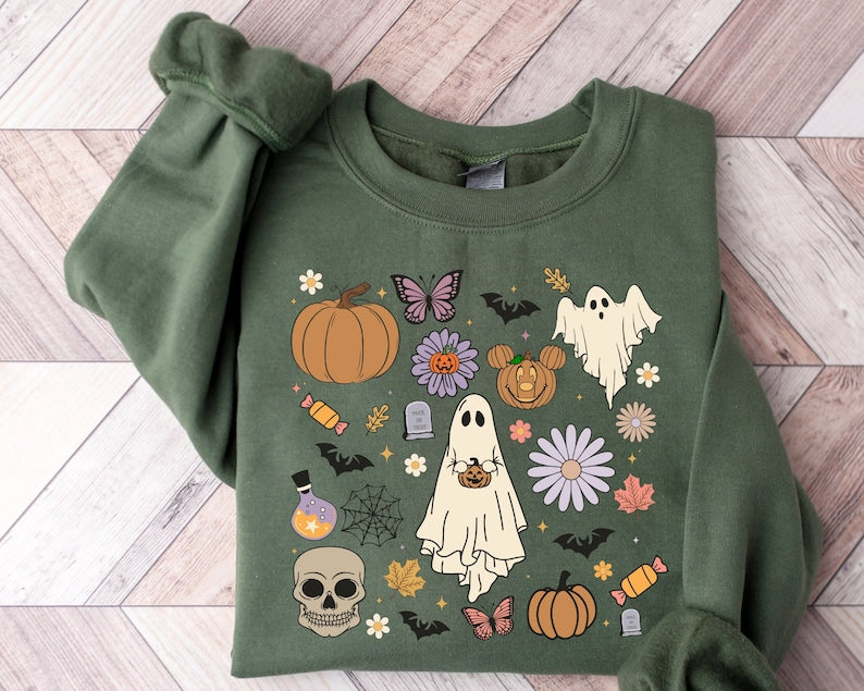 Funny Halloween Doodles Crewneck Sweatshirt All Over Print Sweatshirt For Women Sweatshirt For Men Sws1359