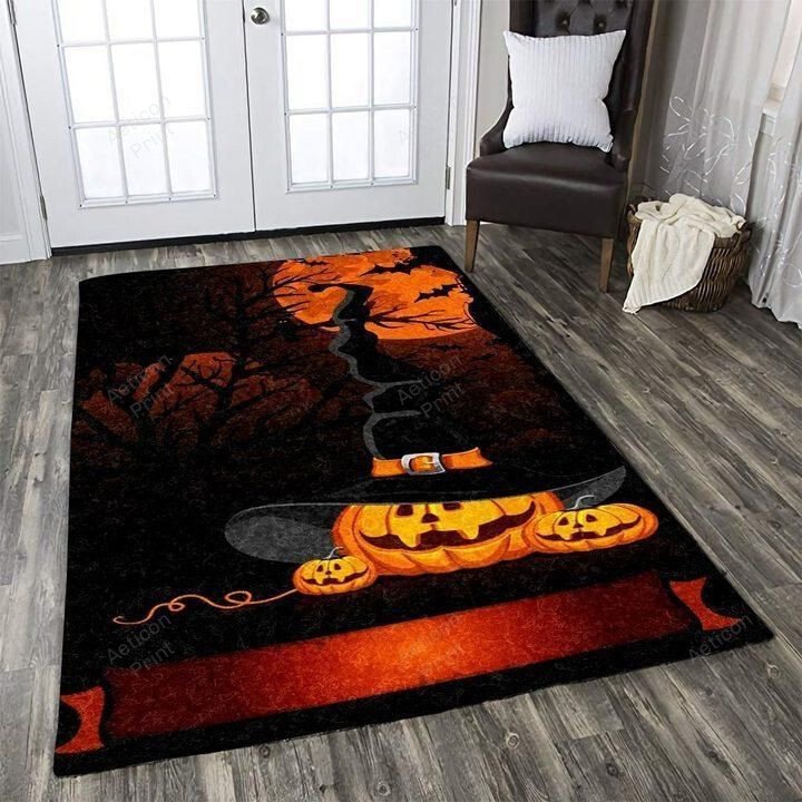 Halloween Witch Pumpkin Field Zoombie Bats Decorations Area Rug Carpet Vintage Home Decor Gift Idea Carpet