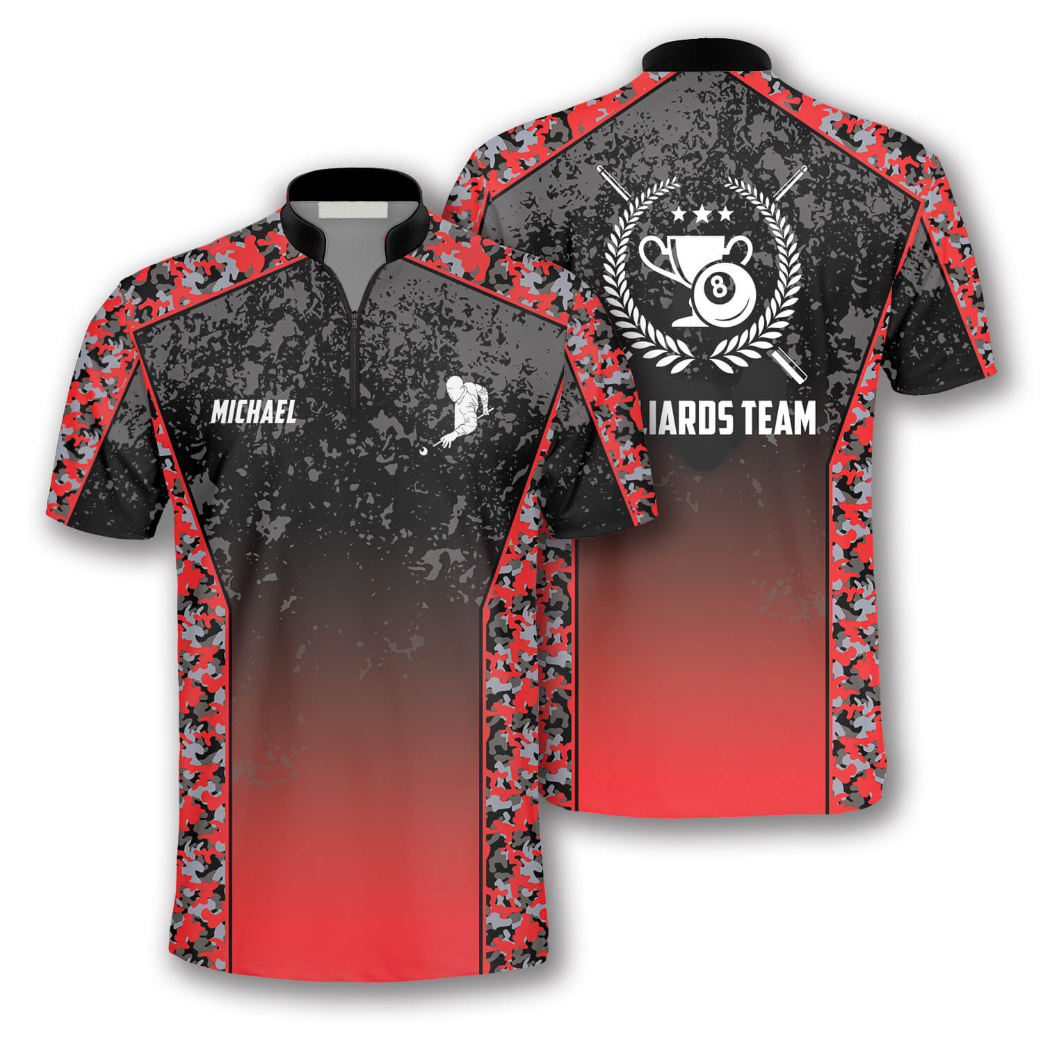 Gradient Red Camouflage Custom Billiard Jerseys For Men, 3D All Over Print Billiard Pattern