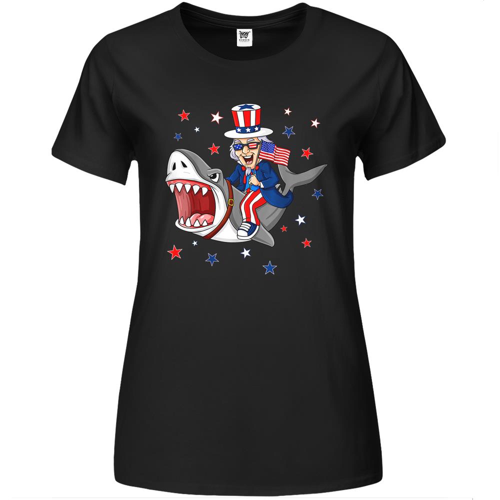 4Th July Shirts, Fourth Of July Premium Womens Premium Womens Tshirtss, Patriotic Shirt Womens Men, Uncle Sam Riding Shark 4Th Of July Patriotic Boys Funny Premium Womens T Shirts