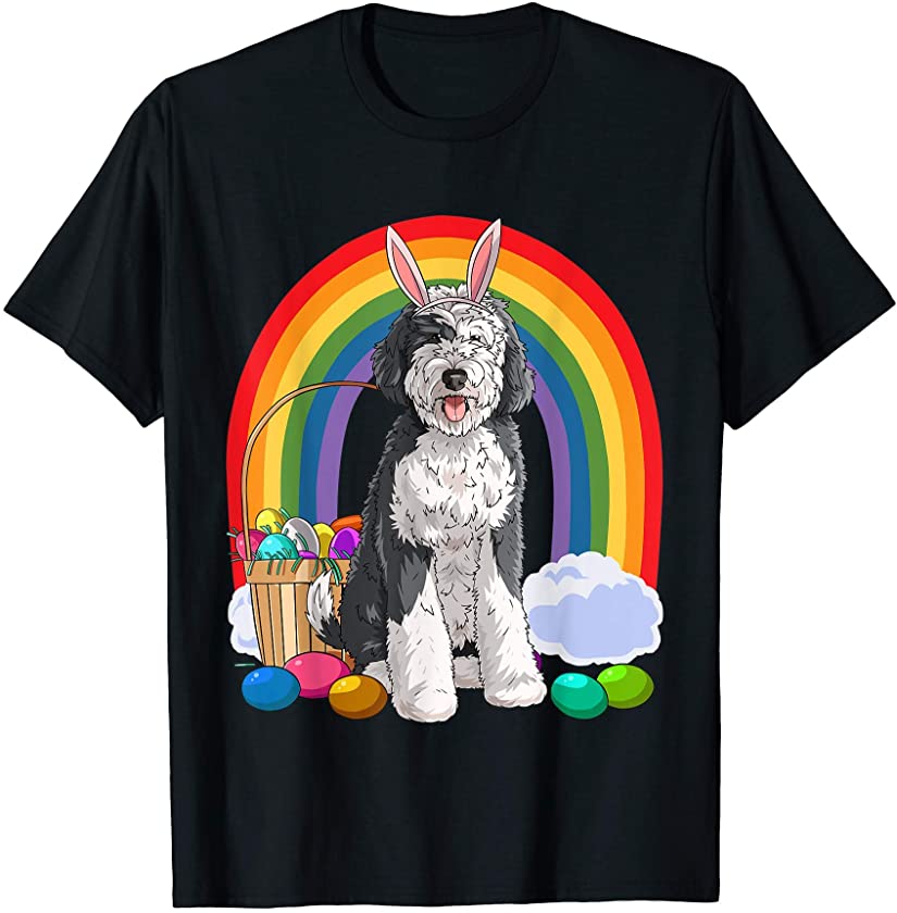 Sheepadoodle Happy Easter Eggs Bunny Dog T-Shirt