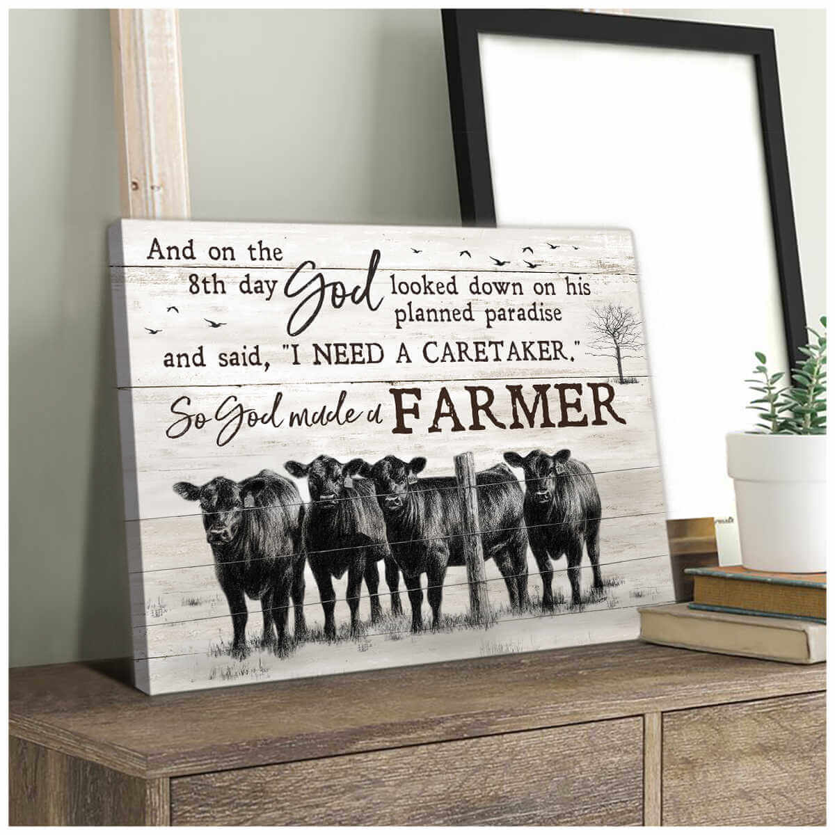 Angus Cows Farmhouse Farm Canvas So God Made A Farmer Wall Art Decor ...