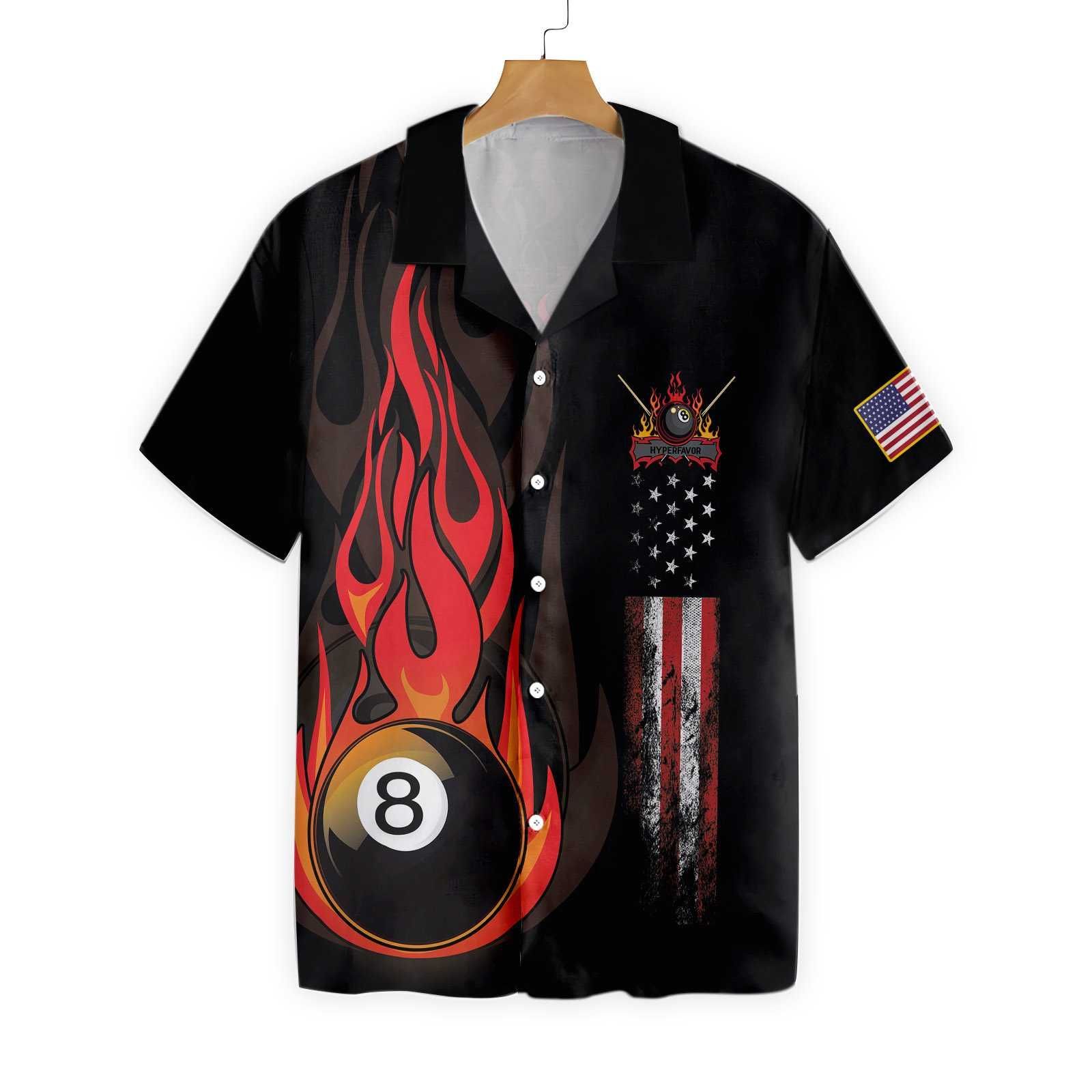 Beach Shirt Felacia [Hawaii Shirt] Flame 8 Ball Billiard Pool -Zh6107